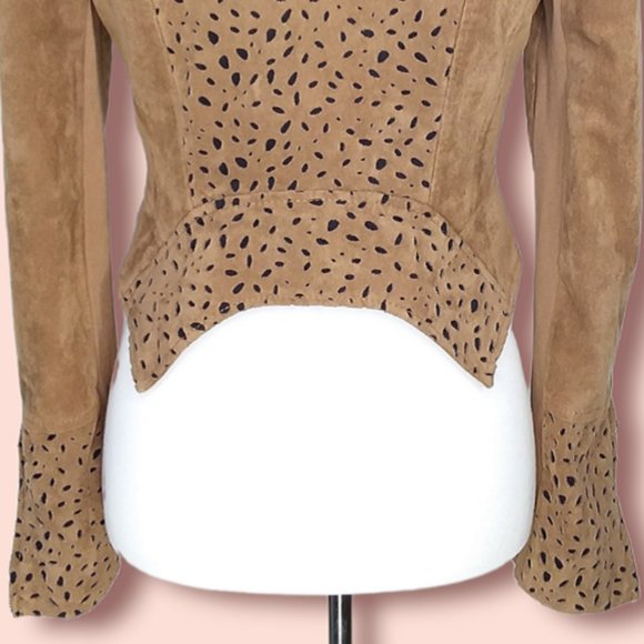 BCBGMaxAzria Skyler Faux Suede Cropped Moto Jacket Size Small Laser Cutouts - Picture 8 of 11